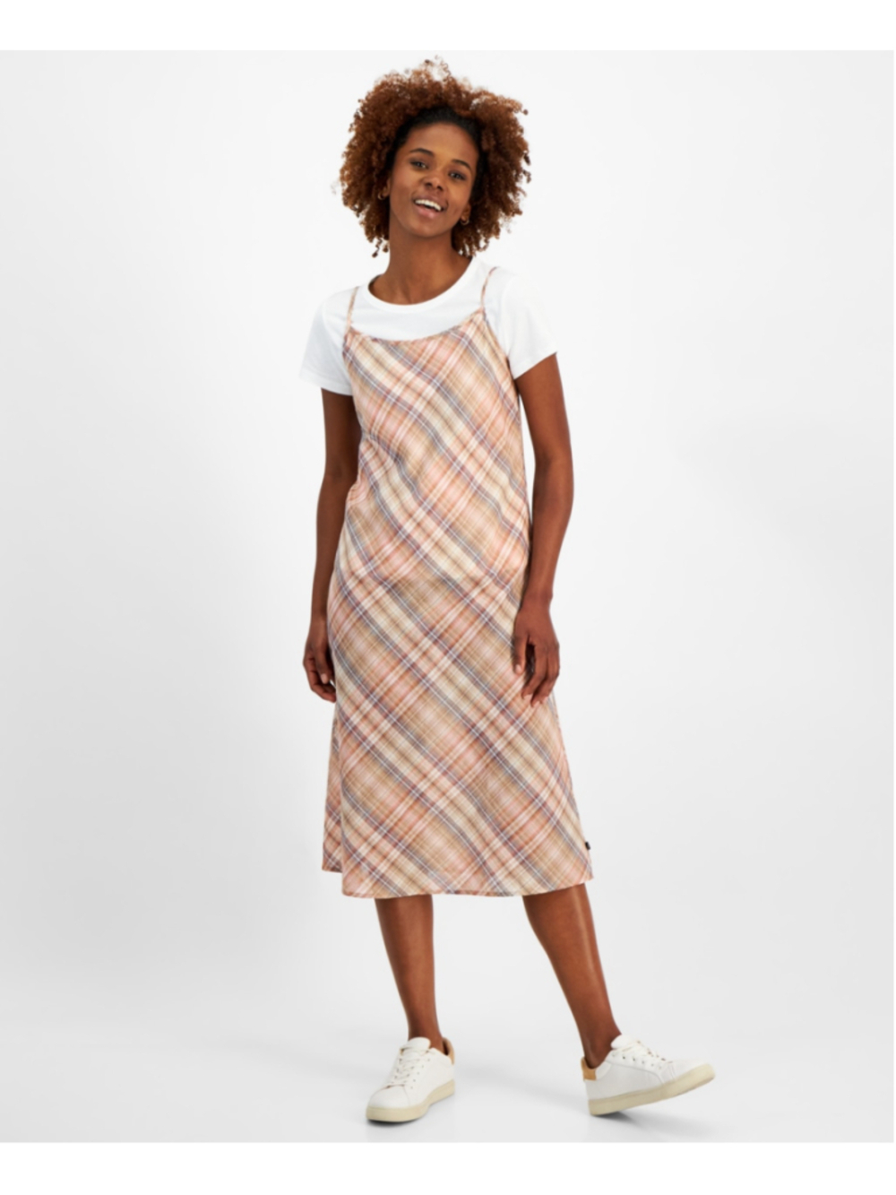 Nautica Jeans Size Medium Plaid Layered T-Shirt w/ Scoop Neck Midi Dress NWT
